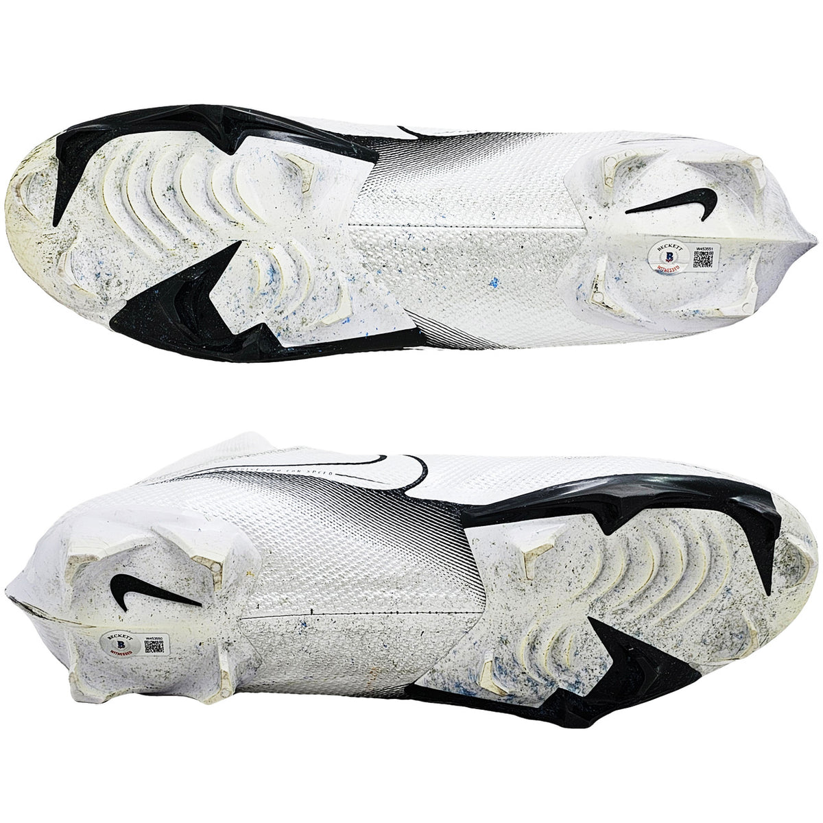 Justin Herbert Autographed Pair Of Game Used White & Black Nike Vapor 360 Pro Cleats Los Angeles Chargers "Game Used, Broncos 16 vs Chargers 19, 10/17/22, 238 Yds" Beckett BAS Witness #W453550 & #W453551