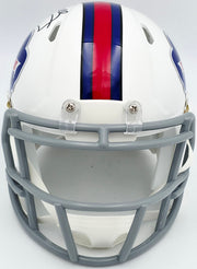 Jim Kelly Autographed Buffalo Bills 2011-20 Throwback White Speed Mini Helmet Beckett BAS Witness Stock #241392