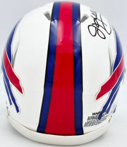 Jim Kelly Autographed Buffalo Bills 2011-20 Throwback White Speed Mini Helmet Beckett BAS Witness Stock #241392
