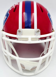 Jim Kelly Autographed Buffalo Bills 1987-01 Throwback Red Speed Mini Helmet Beckett BAS Witness Stock #241391