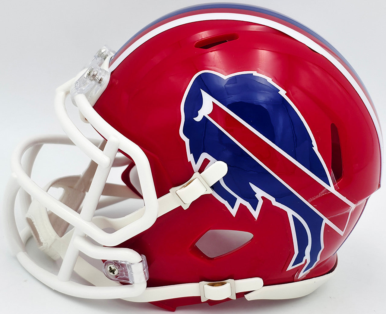 Jim Kelly Autographed Buffalo Bills 1987-01 Throwback Red Speed Mini Helmet Beckett BAS Witness Stock #241391