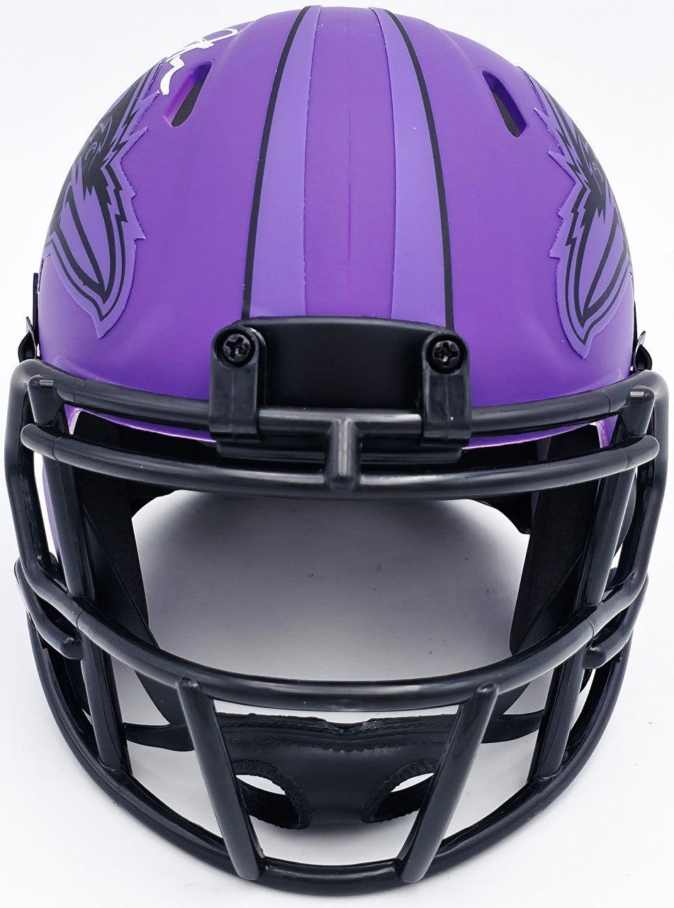 Terrell Suggs Autographed Baltimore Ravens Purple Speed Rave Mini Helmet Beckett BAS Witness Stock #241396