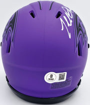 Terrell Suggs Autographed Baltimore Ravens Purple Speed Rave Mini Helmet Beckett BAS Witness Stock #241396