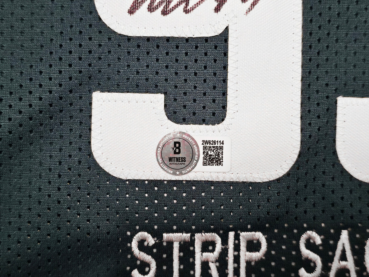 Philadelphia Eagles Brandon Graham & Milton Williams Autographed Green Super Bowl Stats Jersey Strip Sack Champions Beckett BAS Witness Stock #239890