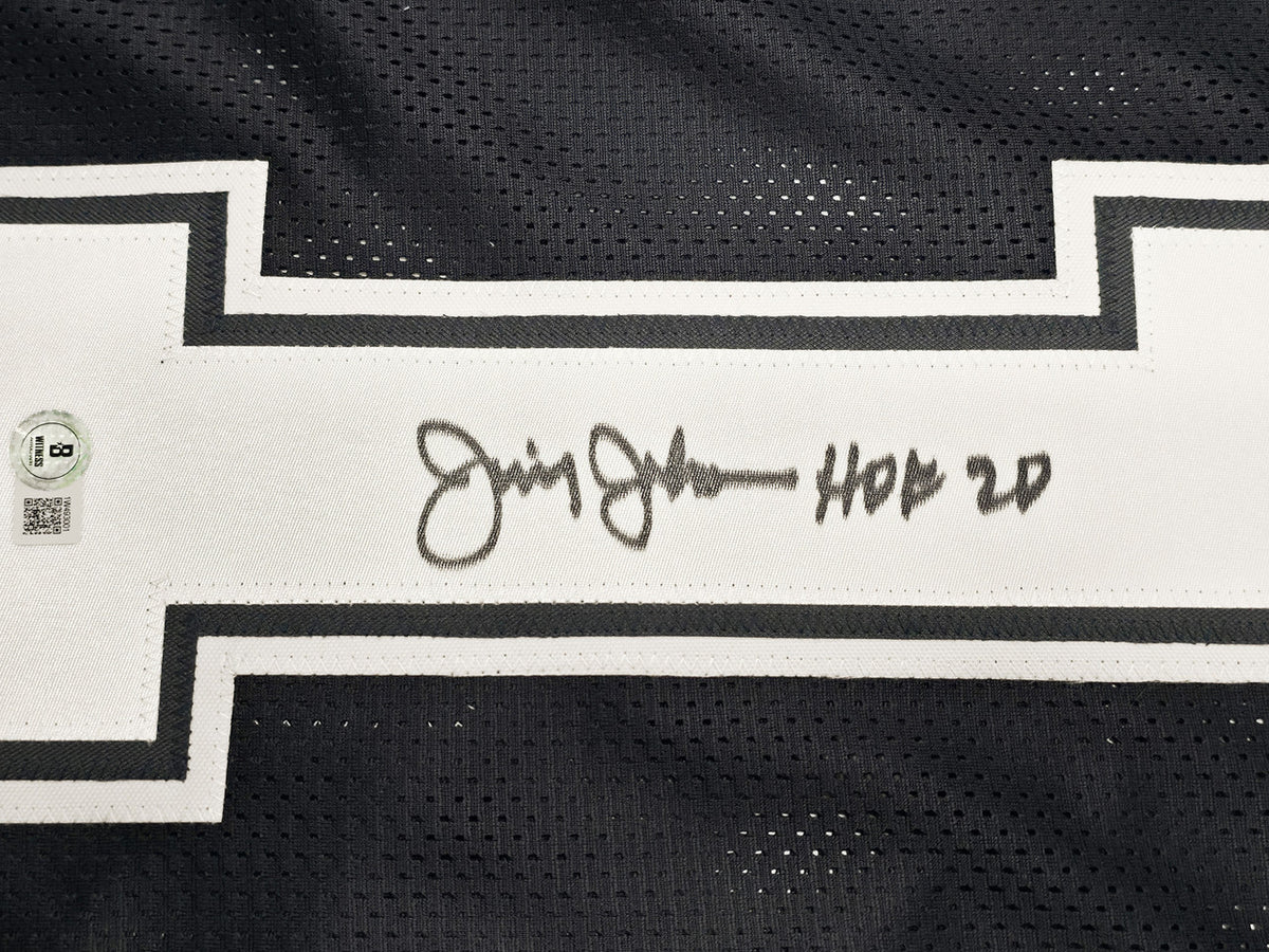 Dallas Cowboys Jimmy Johnson Autographed Blue Jersey "HOF 20" Beckett BAS Witness Stock #239849