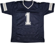 Dallas Cowboys Jimmy Johnson Autographed Blue Jersey "HOF 20" Beckett BAS Witness Stock #239849