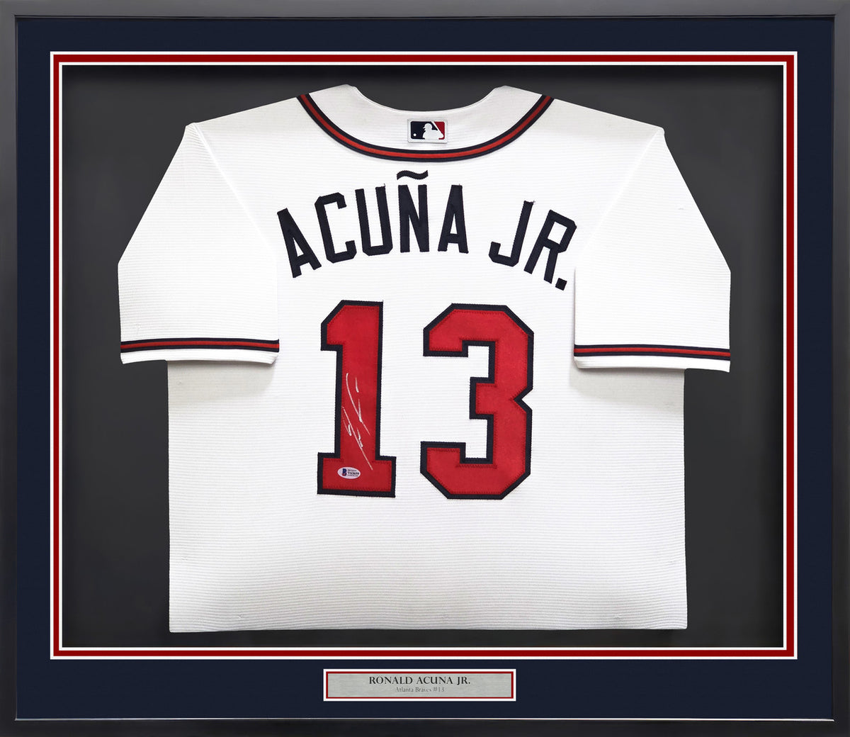Atlanta Braves Ronald Acuna Jr. Autographed Framed White Nike Jersey Beckett BAS Stock #241399