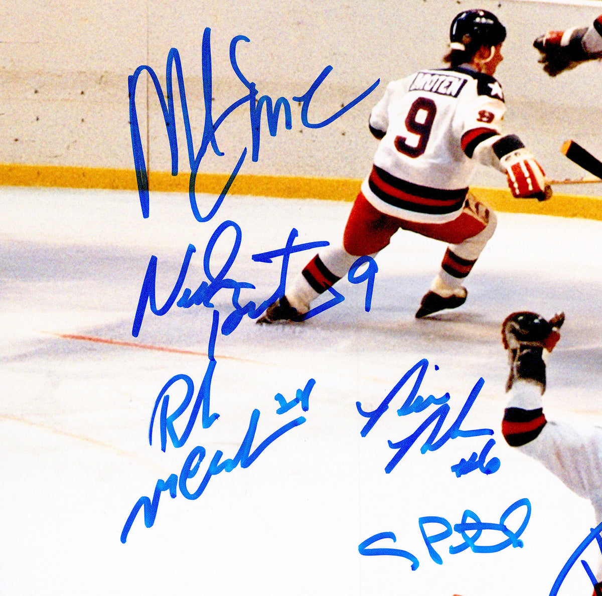 1980 USA Olympics Hockey Miracle On Ice Team Signed Autographed Framed 16x20 Photo "Do You Believe In Miracles?!" With 18 Signatures Including Jim Craig & Mike Eruzione Beckett BAS Witness Stock #241404