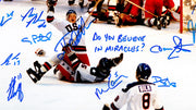 1980 USA Olympics Hockey Miracle On Ice Team Signed Autographed Framed 16x20 Photo "Do You Believe In Miracles?!" With 18 Signatures Including Jim Craig & Mike Eruzione Beckett BAS Witness Stock #241404