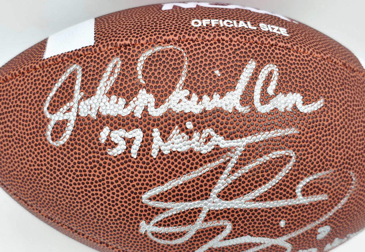 John David Crow & Johnny Manziel Autographed Official NCAA Wilson Leather Football Texas A&M Aggies "Heisman" Beckett BAS QR #BR84860
