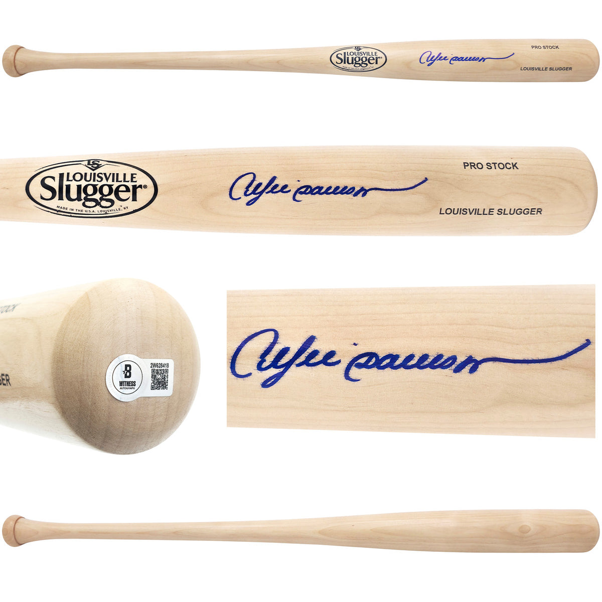 Andre Dawson Autographed Blonde Louisville Slugger Pro Stock Baseball Bat Montreal Expos Beckett BAS Witness Stock #241439
