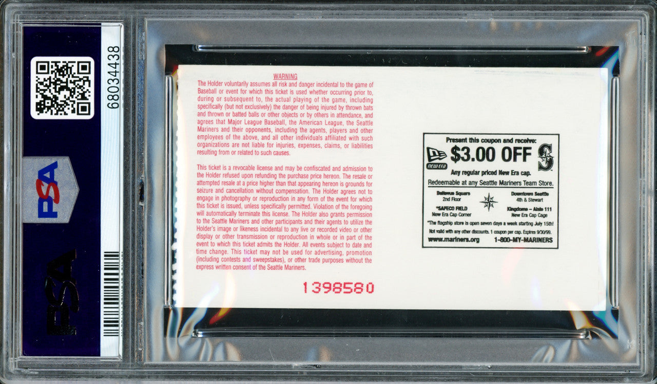 Ken Griffey Jr. Autographed June 27th, 1999 Ticket Stub Final HR in Kingdome Seattle Mariners PSA 6 Auto Grade Gem Mint 10 Highest Graded PSA/DNA #68034438
