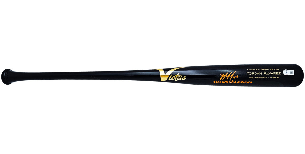 Yordan Alvarez Autographed Black Victus Player Model Bat Houston Astros "2022 WS Champions" Beckett BAS Witness Stock #215387
