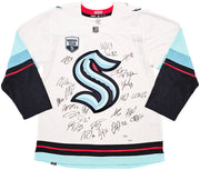 Seattle Kraken Inaugural Season Team Signed Autographed White Adidas Jersey Size 54 With 24 Signatures Including Jordan Eberle, Jared McCann & Yanni Gourde #/50 Fanatics Holo Stock #215412