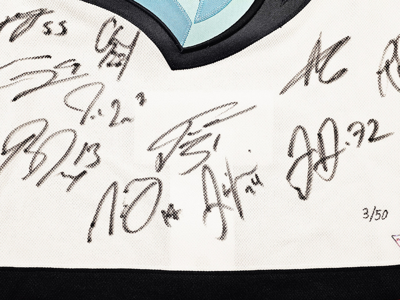 Seattle Kraken Inaugural Season Team Signed Autographed White Adidas Jersey Size 54 With 24 Signatures Including Jordan Eberle, Jared McCann & Yanni Gourde #/50 Fanatics Holo Stock #215412