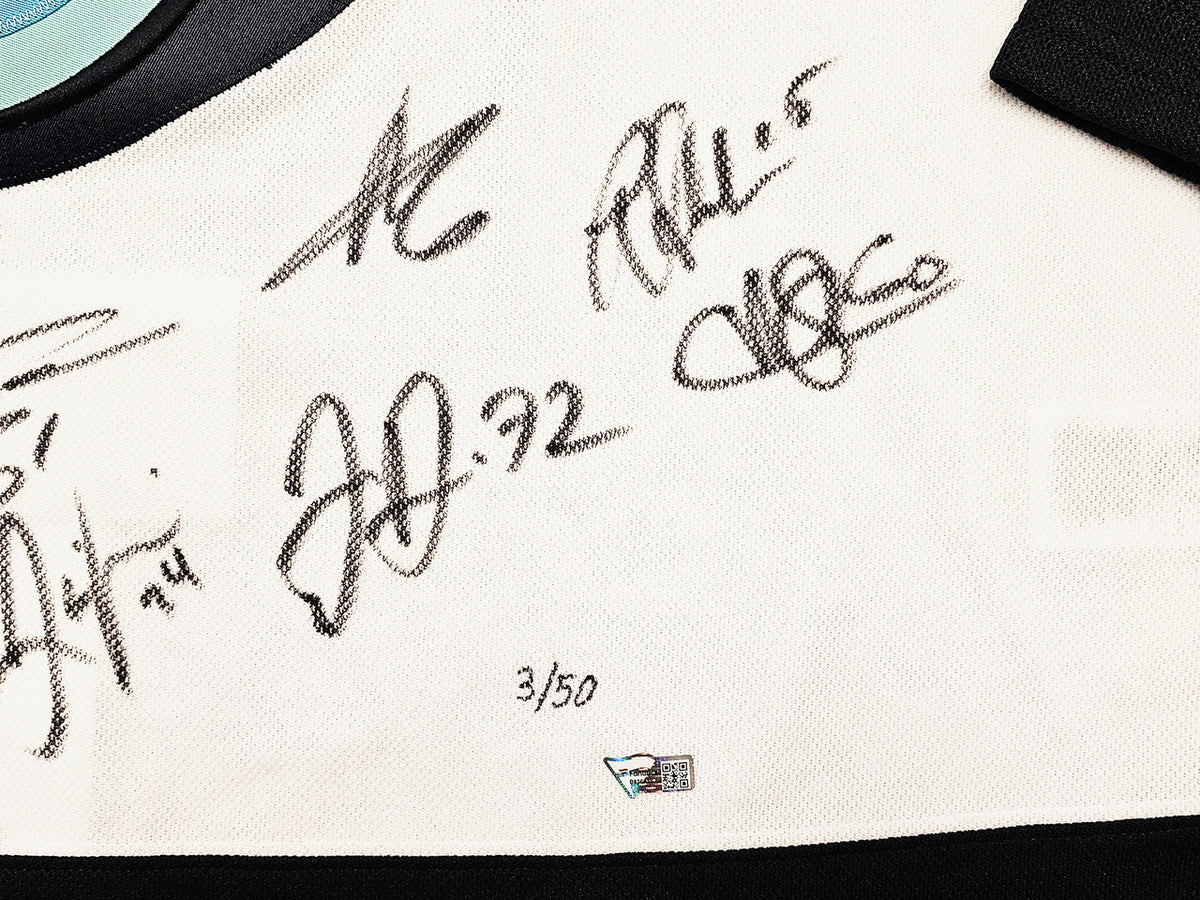 Seattle Kraken Inaugural Season Team Signed Autographed White Adidas Jersey Size 54 With 24 Signatures Including Jordan Eberle, Jared McCann & Yanni Gourde #/50 Fanatics Holo Stock #215412