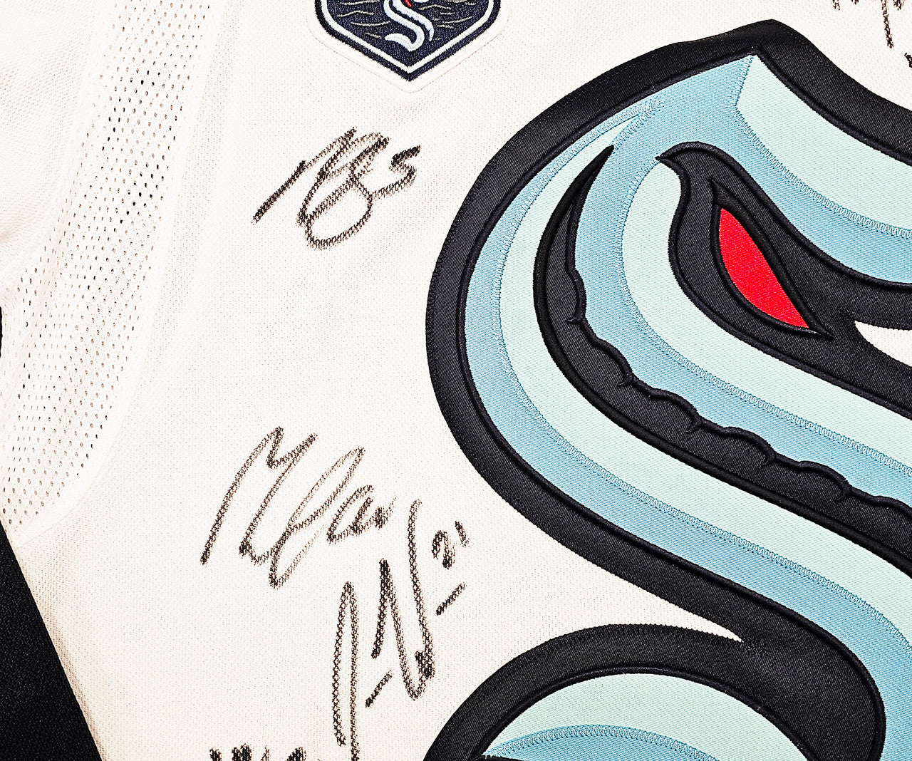 Seattle Kraken Inaugural Season Team Signed Autographed White Adidas Jersey Size 54 With 24 Signatures Including Jordan Eberle, Jared McCann & Yanni Gourde #/50 Fanatics Holo Stock #215412
