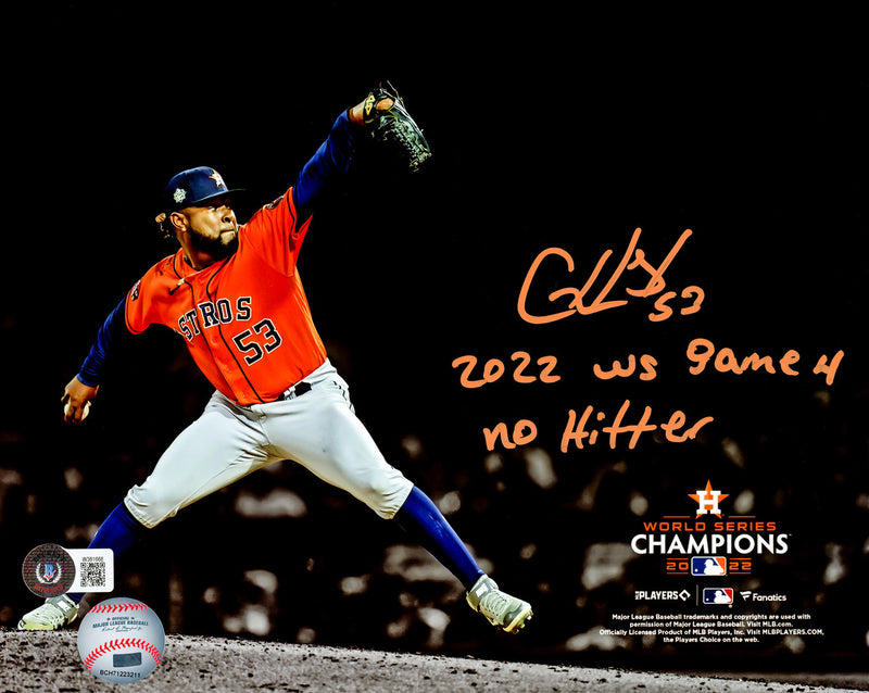 Cristian Javier Autographed 8x10 Photo Houston Astros "2022 WS Game 4 No Hitter" Beckett BAS Witness Stock #215355