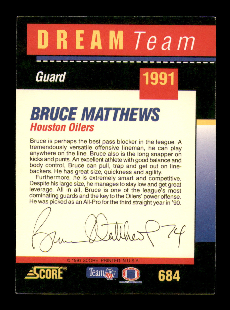 Bruce Matthews Autographed 1991 Score Card #684 Houston Oilers SKU #241666