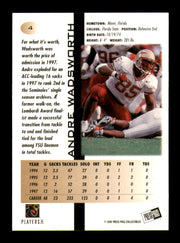 Andre Wadsworth Autographed 1998 Press Pass Rookie Card #4 Arizona Cardinals SKU #241672