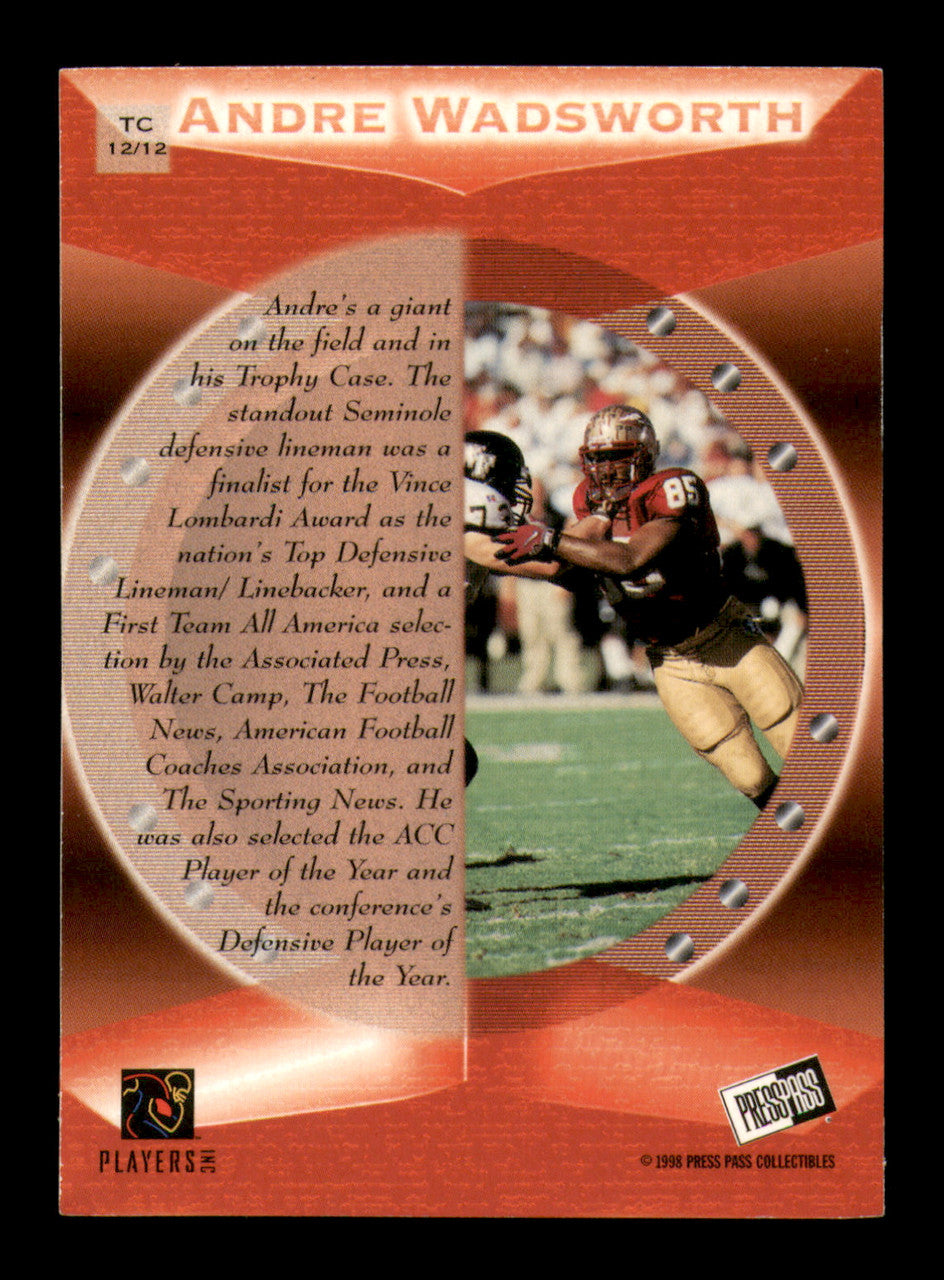 Andre Wadsworth Autographed 1998 Press Pass Rookie Card #TC12 Arizona Cardinals SKU #241673