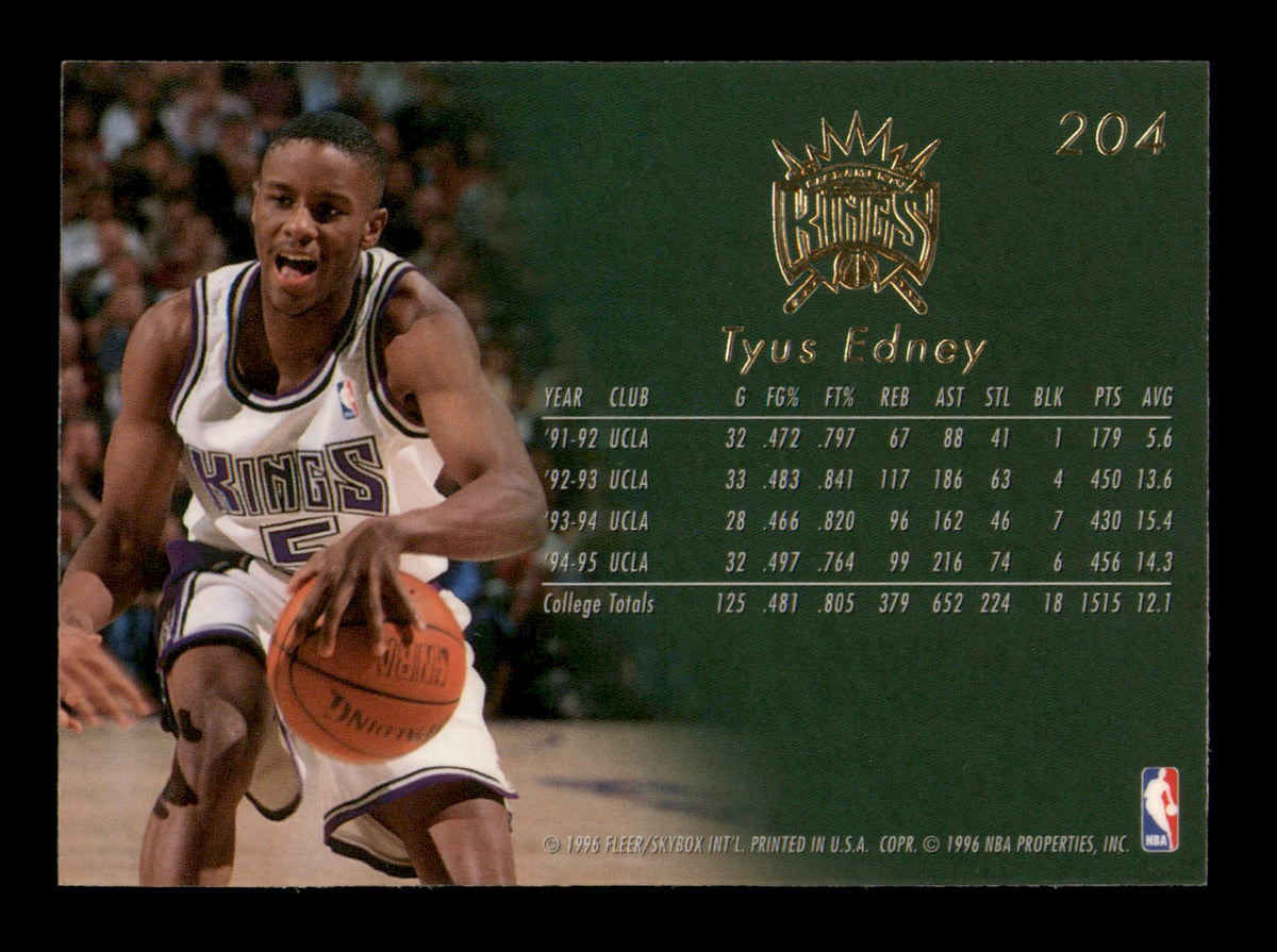 Tyus Edney Autographed 1995-96 Flair Rookie Card #204 Sacramento Kings SKU #241694
