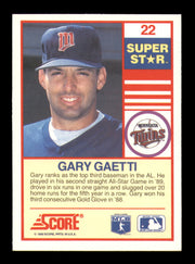 Gary Gaetti Autographed 1990 Score Super Star Card #22 Minnesota Twins SKU #241698