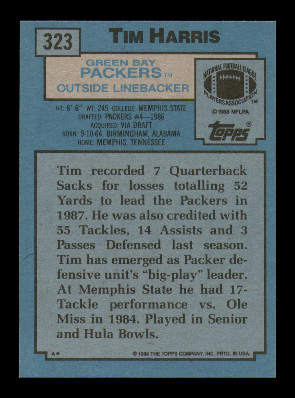 Tim Harris Autographed 1988 Topps Card #323 Green Bay Packers SKU #241700