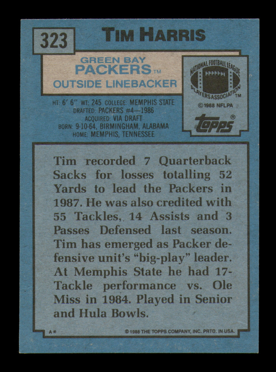 Tim Harris Autographed 1988 Topps Card #323 Green Bay Packers SKU #241702