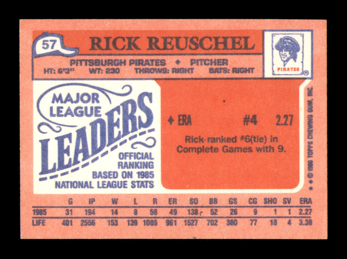 Rick Reuschel Autographed 1986 Topps Mini Card #57 Pittsburgh Pirates SKU #241771