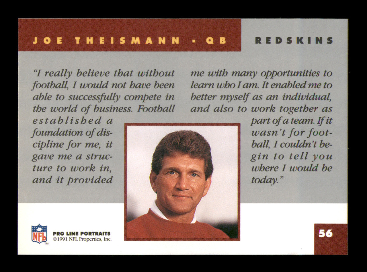 Joe Theismann Autographed 1991 Pro Line Card #56 Washington Redskins SKU #241873
