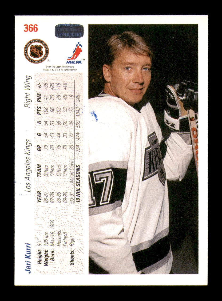 Jari Kurri Autographed 1991-92 Upper Deck Card #366 Los Angeles Kings SKU #241882