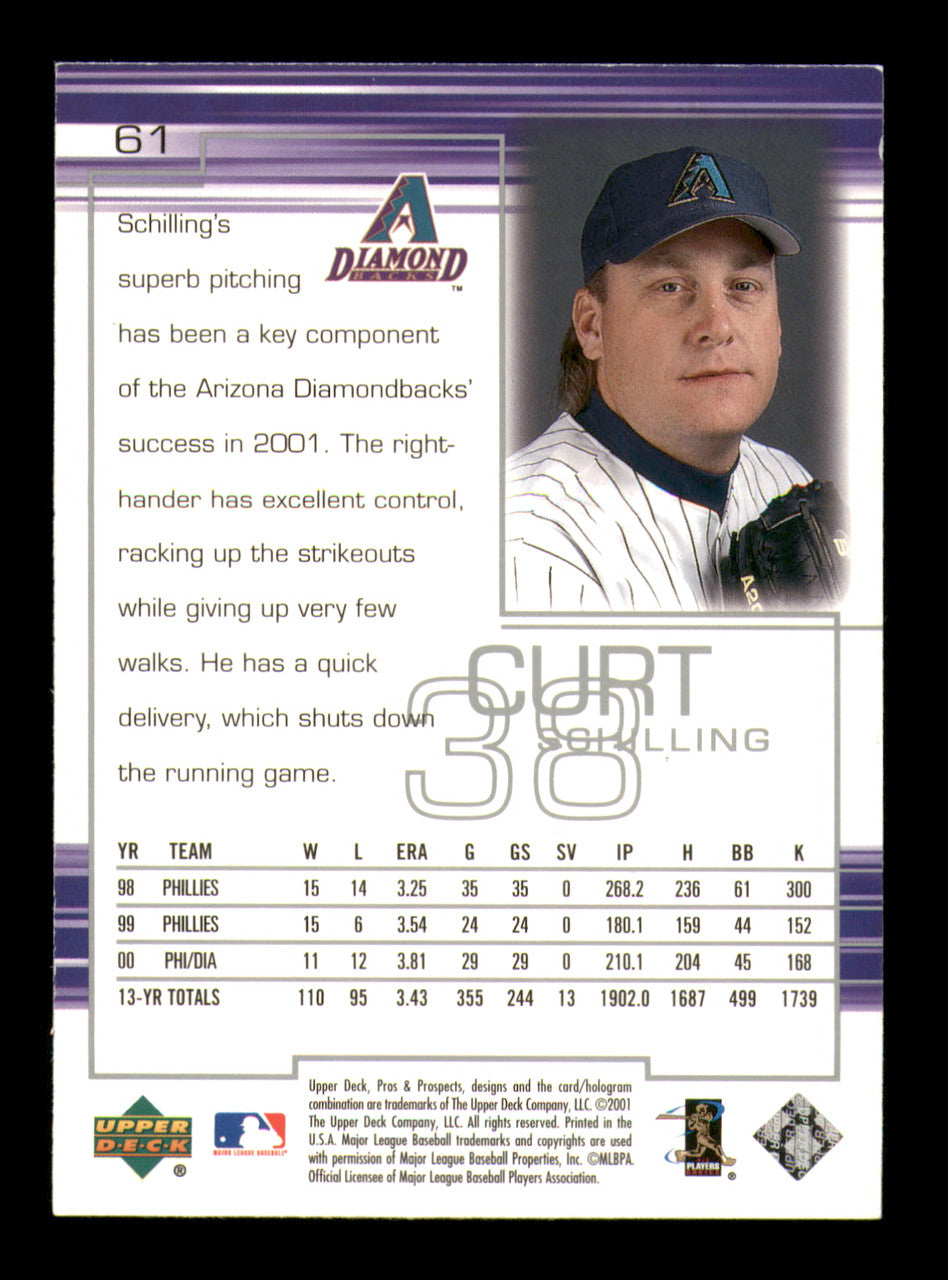 Curt Schilling Autographed 2001 Upper Deck Pro's & Prospects Card #61 Arizona Diamondbacks SKU #241964