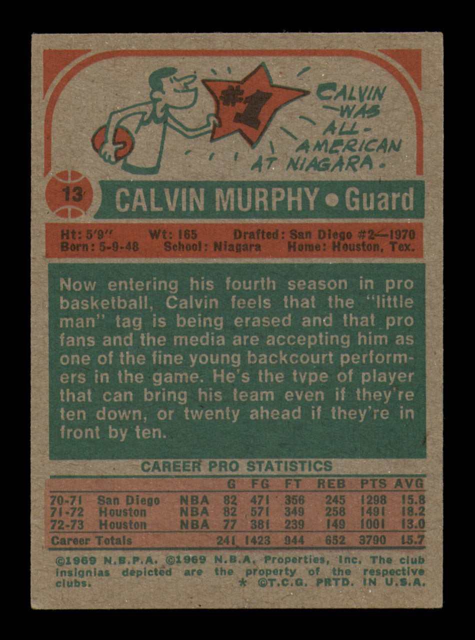 Calvin Murphy Autographed 1973-74 Topps Card #13 Houston Rockets SKU #242032