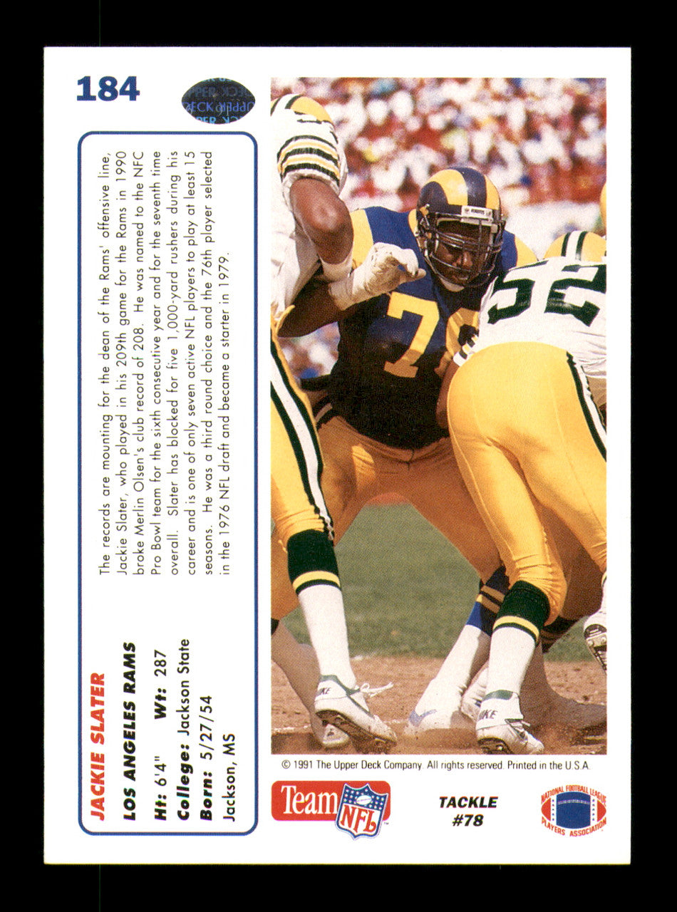 Jackie Slater Autographed 1991 Upper Deck Card #184 Los Angeles Rams SKU #242125