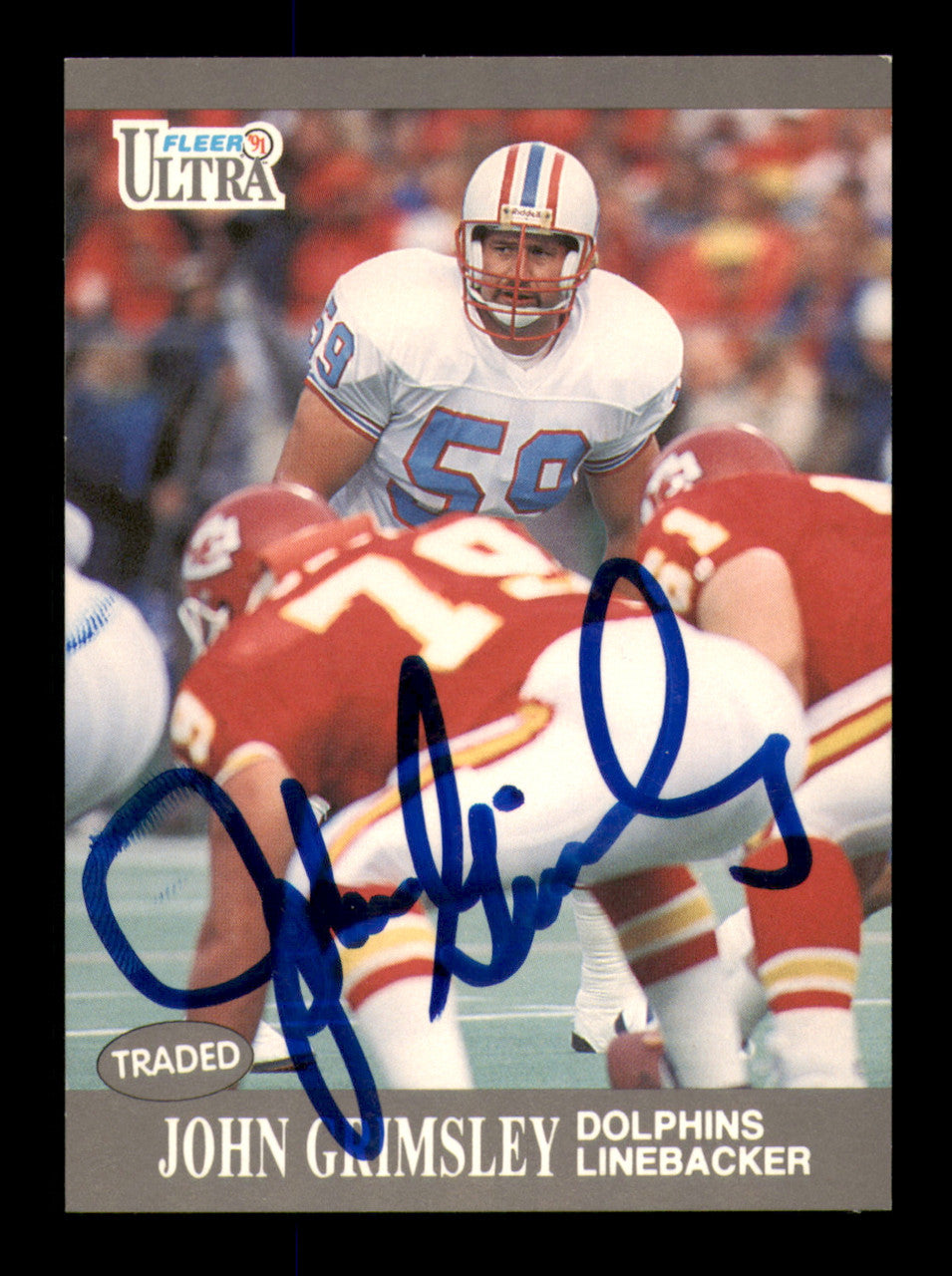 John Grimsley Autographed 1991 Fleer Ultra Card #48 Miami Dolphins SKU #242129