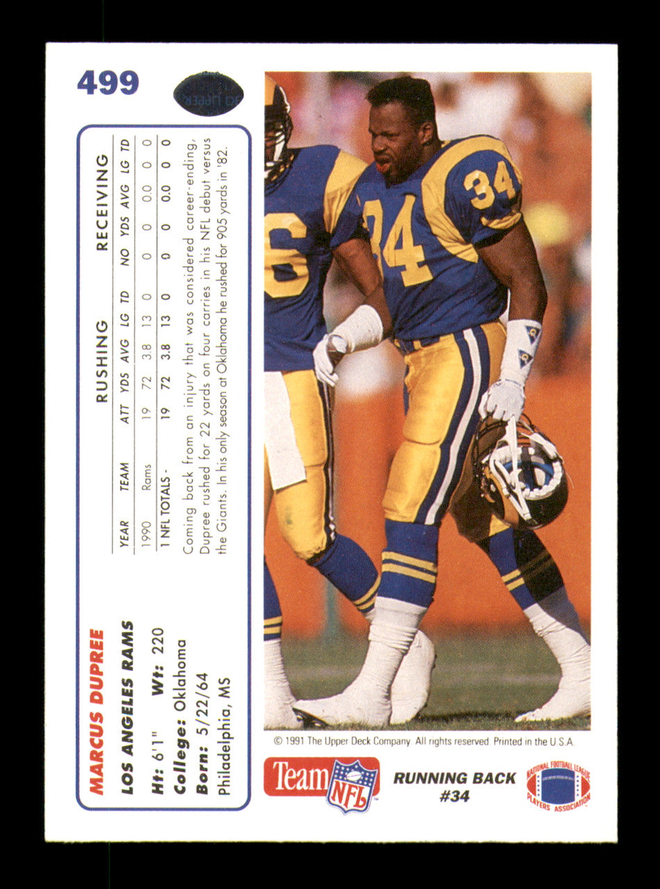 Marcus Dupree Autographed 1991 Upper Deck Card #499 Los Angeles Rams SKU #242153