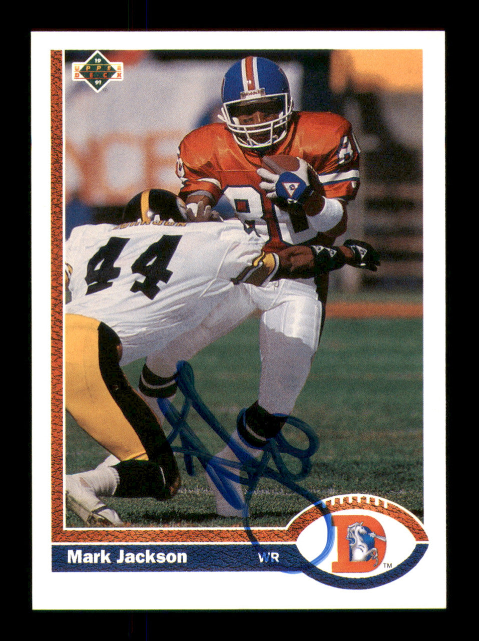 Mark Jackson Autographed 1991 Upper Deck Card #382 Denver Broncos SKU #242159