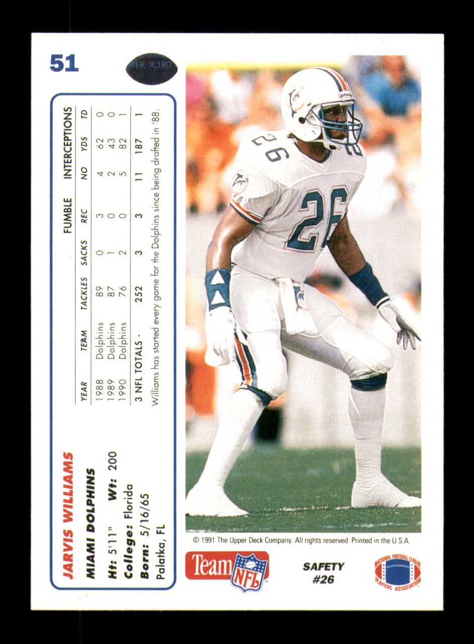 Jarvis Williams Autographed 1991 Upper Deck Card #51 Miami Dolphins SKU #242164