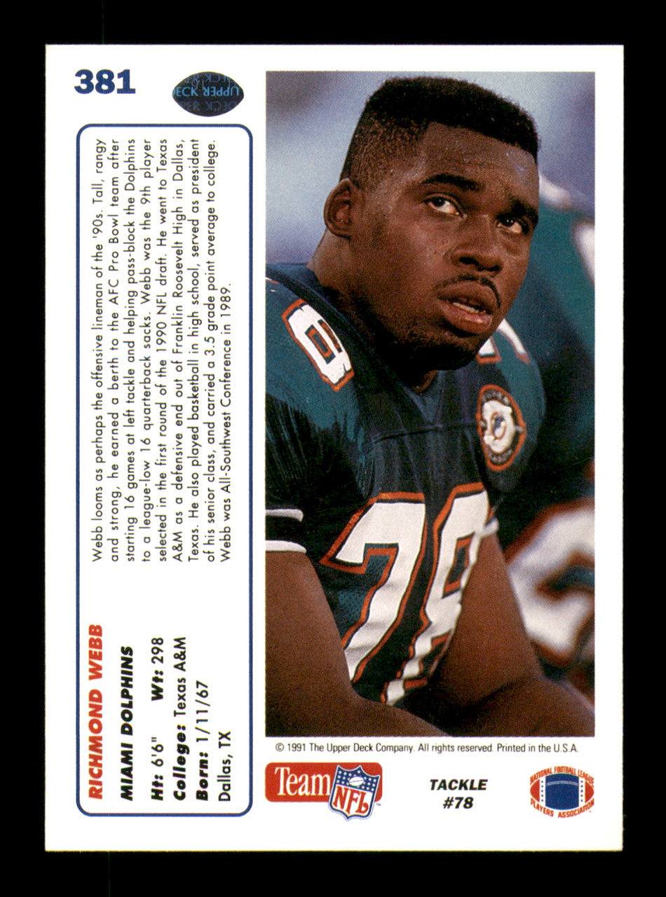 Richmond Webb Autographed 1991 Upper Deck Card #381 Miami Dolphins SKU #242170