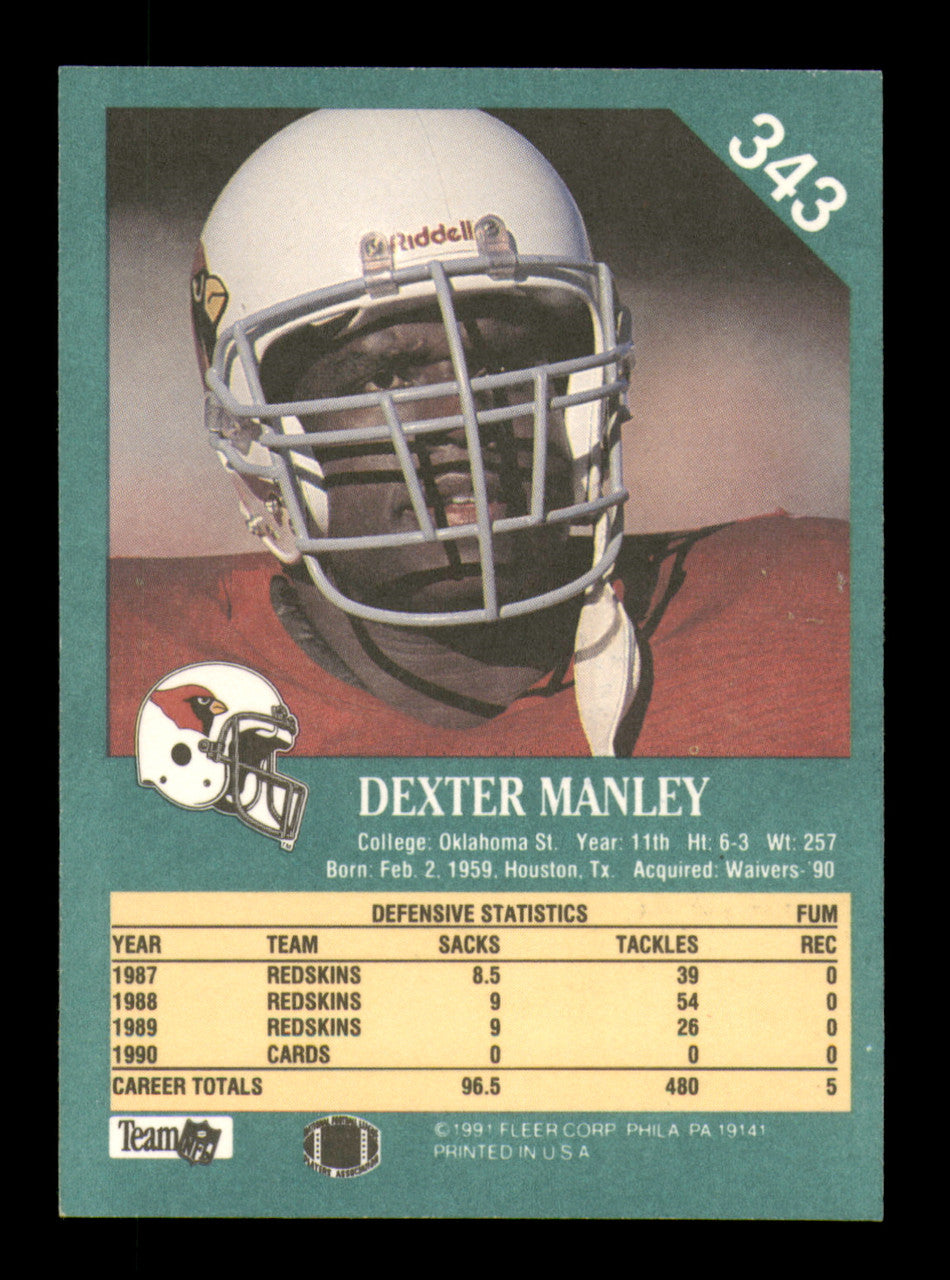 Dexter Manley Autographed 1991 Fleer Card #343 Washington Redskins SKU #242176