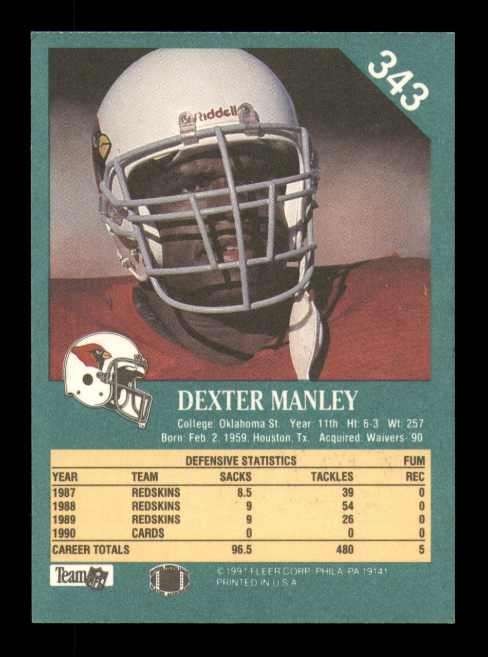 Dexter Manley Autographed 1991 Fleer Card #343 Washington Redskins SKU #242177