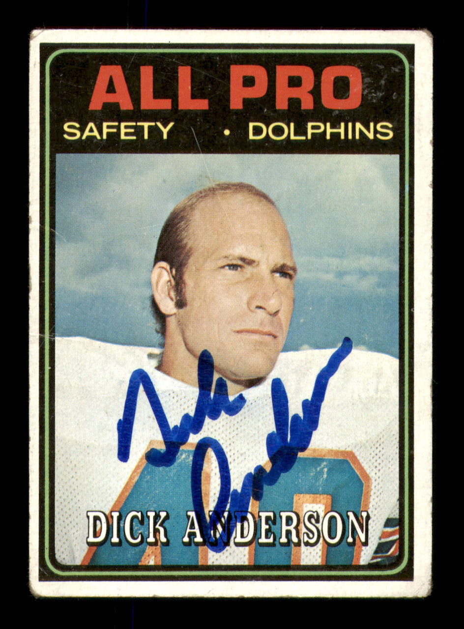 Dick Anderson Autographed 1974 Topps Card #142 Miami Dolphins SKU #242189