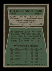 Dick Anderson Autographed 1975 Topps Card #440 Miami Dolphins SKU #242193