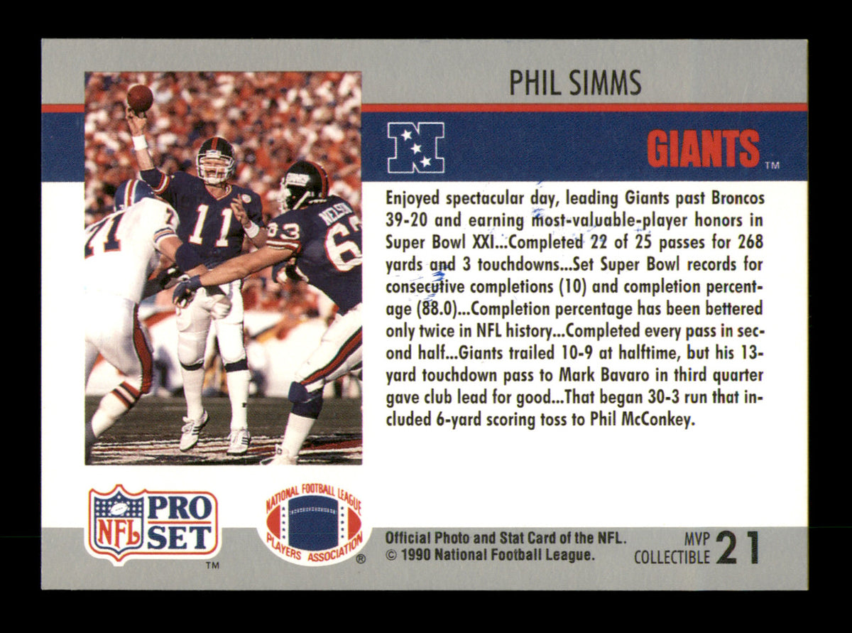 Phil Simms Autographed 1990 Pro Set Card #21 New York Giants SKU #242198