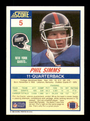 Phil Simms Autographed 1990 Score Card #5 New York Giants SKU #242199
