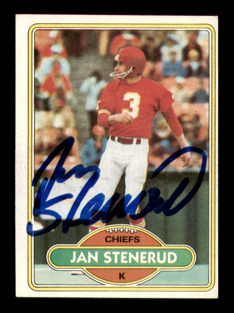 Jan Stenerud Autographed 1980 Topps Card #266 Kansas City Chiefs SKU #242225