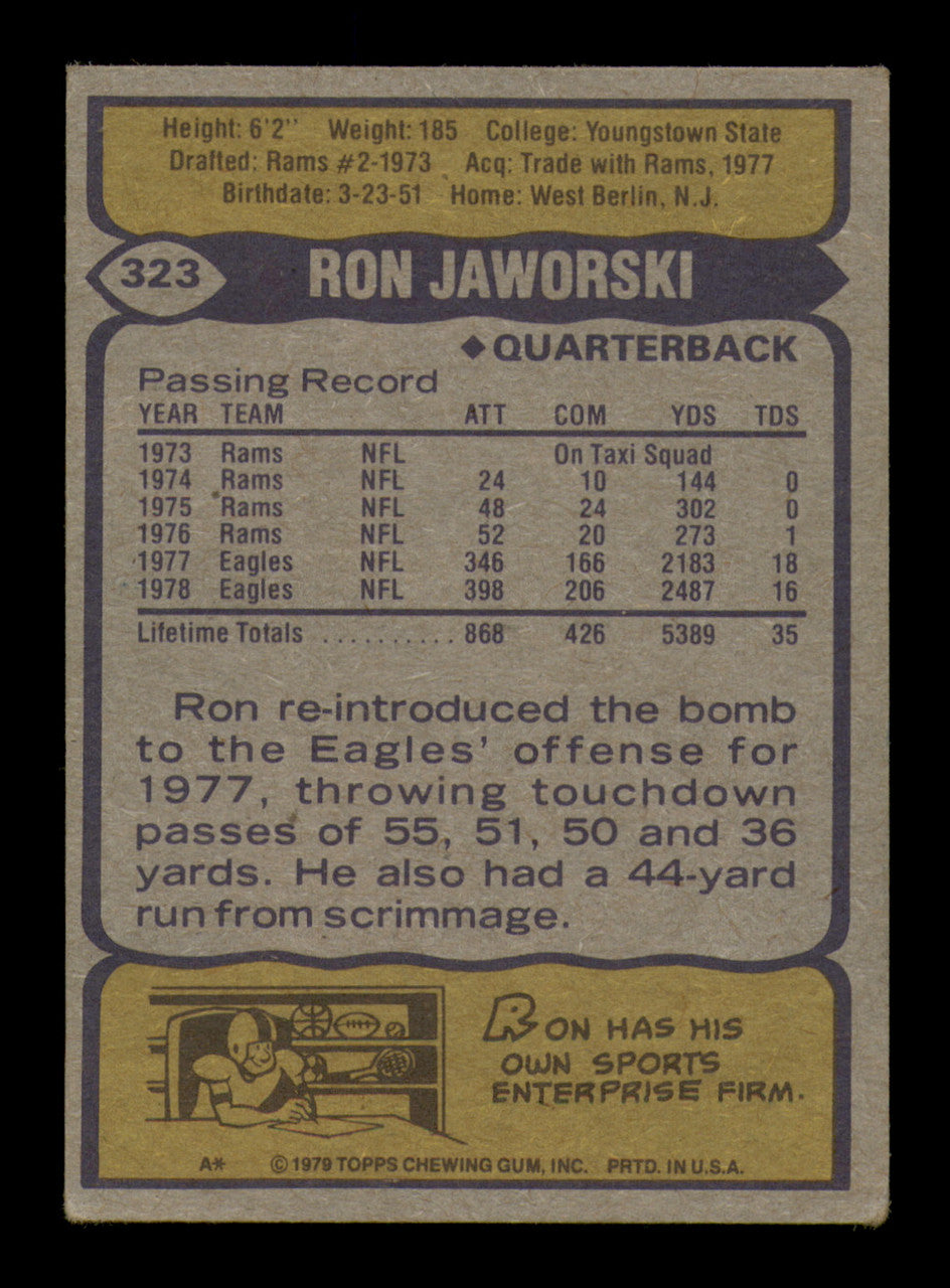 Ron Jaworski Autographed 1979 Topps Card #323 Philadelphia Eagles SKU #242228