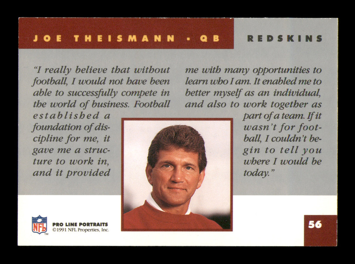 Joe Theismann Autographed 1991 Pro Line Card #56 Washington Redskins SKU #242249
