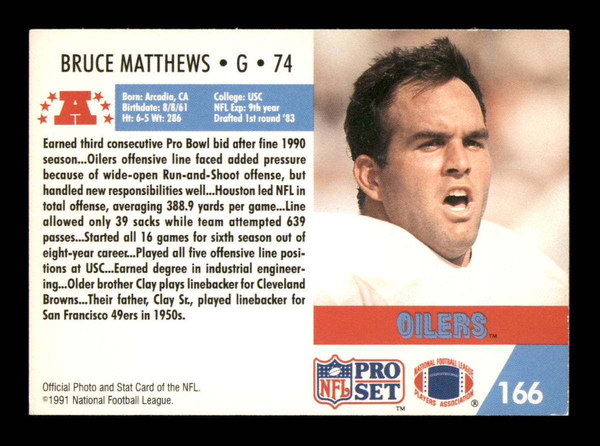 Bruce Matthews Autographed 1991 Pro Set Card #166 Houston Oilers SKU #242261